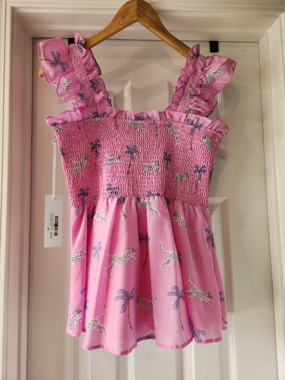 J.Marie Pink Leopard Print Ruched Ruffle Strap Top Size M - Picture 4 of 11